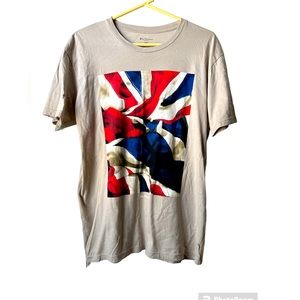 EUC BEN SHERMAN GRAPHIC T-SHIRT SIZE LARGE. Taupe gray & multicolored
